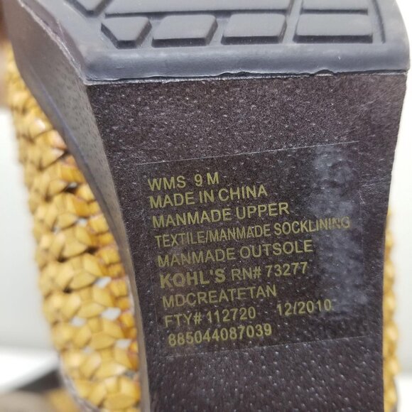 Mudd 9 Sandals Open Toe Mustard Yellow Basket Weave Heels Platforms Y2K - Picture 6 of 10